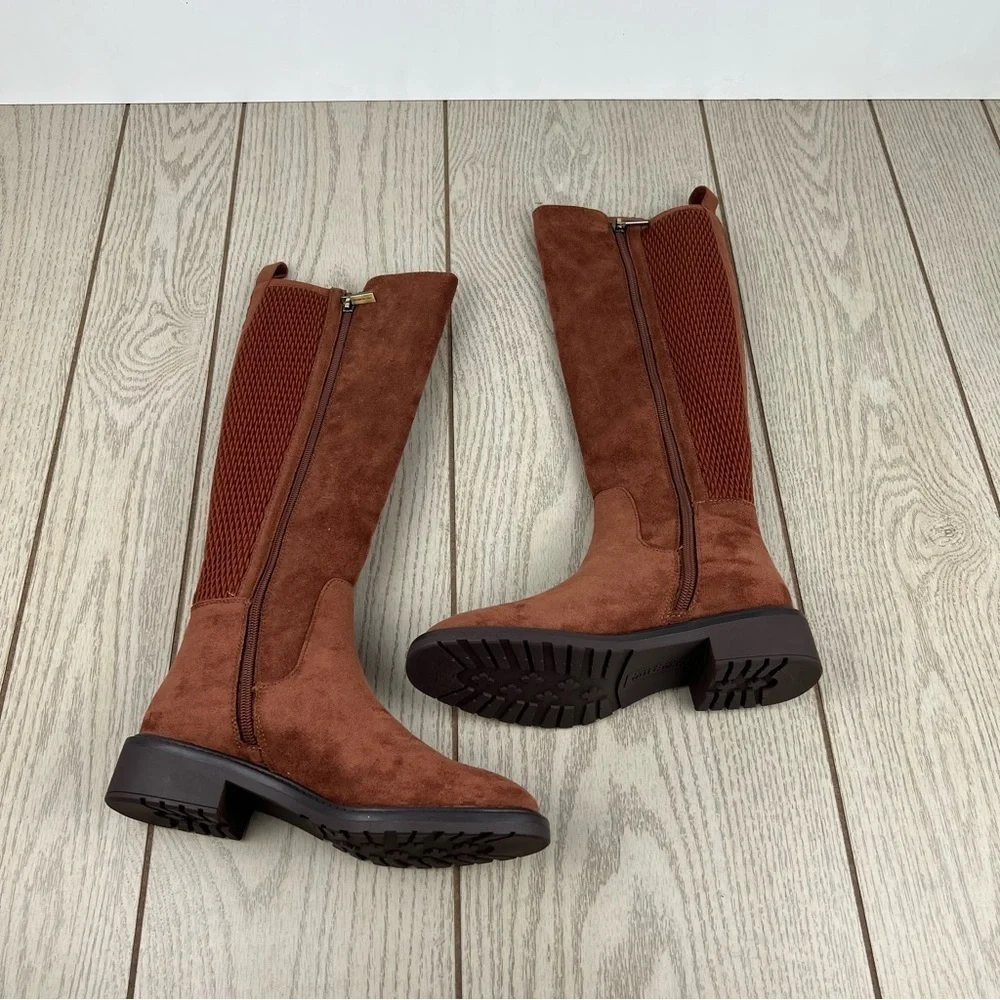 Kenneth Cole Reaction Women's Lionel Tall Boots 5M Caramel Cafe Micro $129